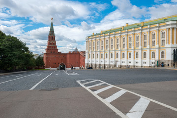 The Grand Kremlin Palace and Borovitskaya Tower of Moscow Kremlin, Russia