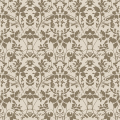 Floral seamless pattern. Branch with leaves ornament. Flourish nature background