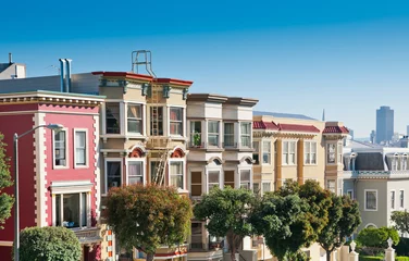Photo sur Plexiglas San Francisco Row of apartment buildings in San Francisco, Сalifornia, USA