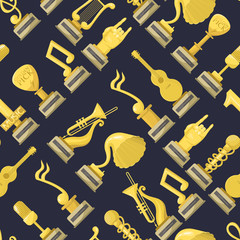 Music award best entertainment winner achievement victory vector illustration seamless pattern