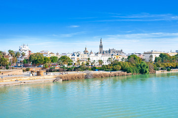 Sevilla view from Triana, river Guadalquivir, Spain