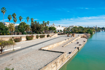 Sevilla view from Triana, river Guadalquivir, Spain