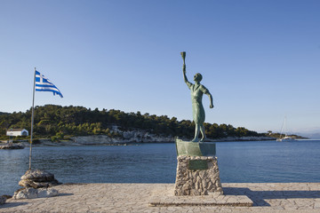 Statue-monument at Gaios port on Paxos island