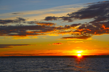 Amazing gold sunset on the river