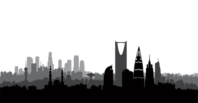 Riyadh city skyline. Cityscape silhouette, landmarks. Urban background