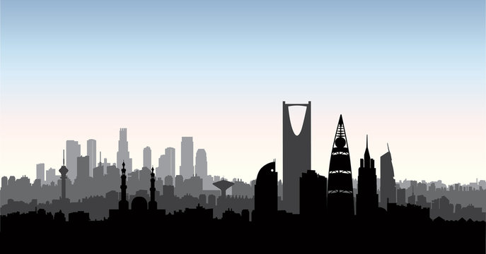 Riyadh city skyline. Cityscape silhouette with landmarks background
