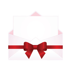 Envelope with Clean Card and Red Bow Ribbon. Vector  image.