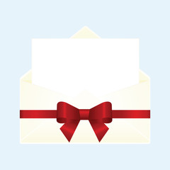 Envelope with Clean Card and Red Bow Ribbon. Vector  image.