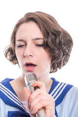 Girl with microphone in hands