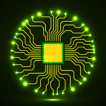 Cpu. Microprocessor. Microchip. Abstract circuit board. Vector
