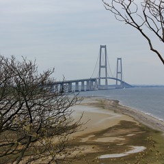 The Great Belt Bridge ( Storebæltsbroen ) connecting the two islands; Zealand ( Sjælland ) and Funen ( Fyn) in Denmark. View of the East Bridge from Sprogø