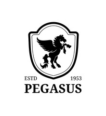 Vector pegasus logo template. Luxury monogram. Graceful vintage animal symbol. Used for hotel, restaurant card etc.