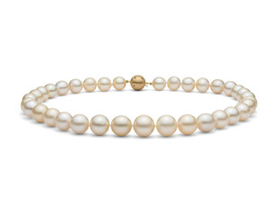 Round graduated luster pearl necklace with diamond yellow gold ball clasp - cream white south sea -...