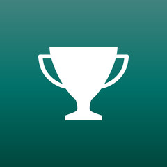 Trophy cup flat vector icon. Simple winner symbol. White illustration on green background.