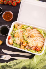 Chicken salad salad iceberg, cherry tomatoes, garlick toasts and cheese parmesan