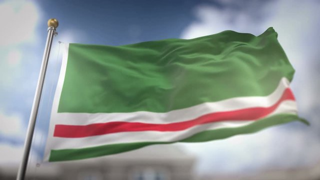 Chechen Republic of Ichkeria Flag Waving Slow Motion 3D Rendering Blue Sky Background - Seamless Loop 4K