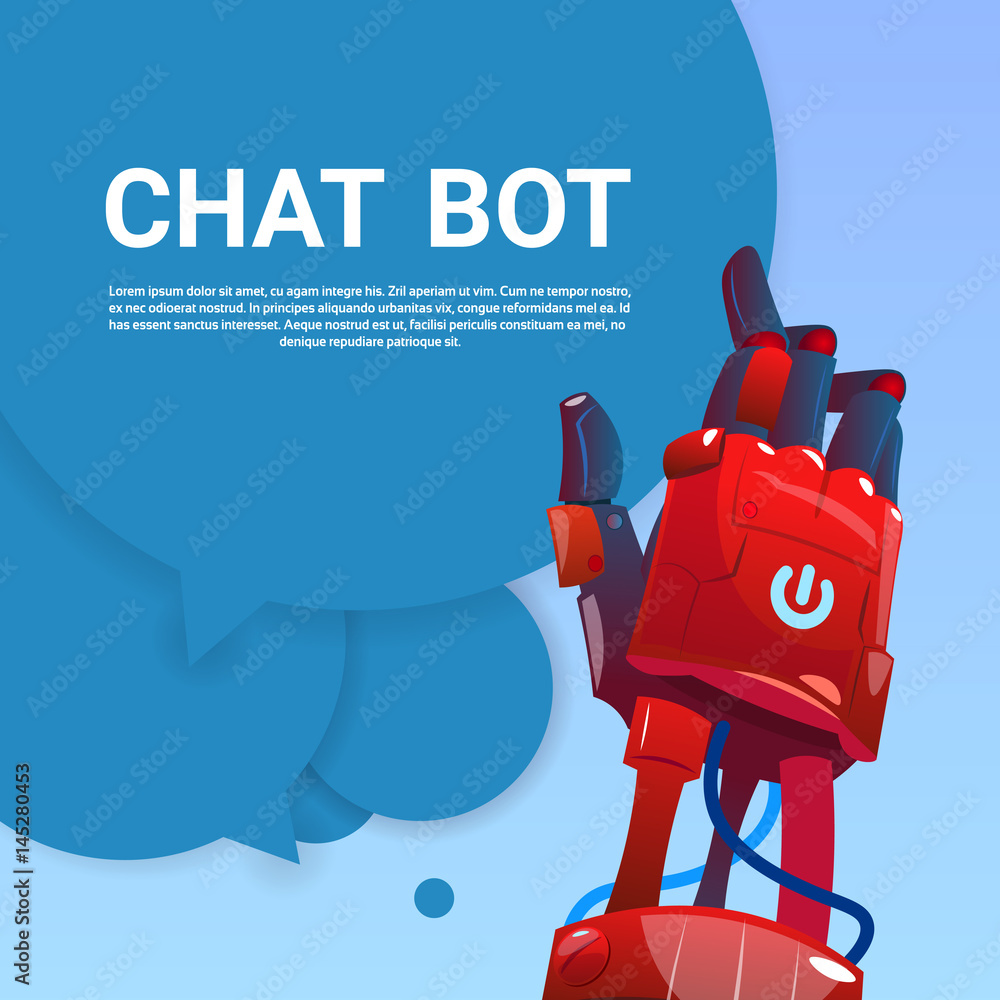 Poster chat bot robot virtual assistance of website or mobile applications, artificial intelligence concept