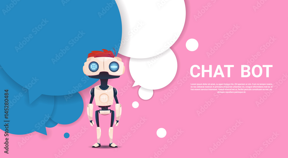 Poster chat bot robot virtual assistance of website or mobile applications, artificial intelligence concept