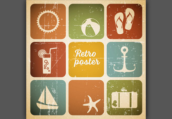 Retro Style Summer Poster Layout - Powered by Adobe