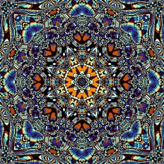 Abstract square background. Symmetric retro round decorative ornament pattern