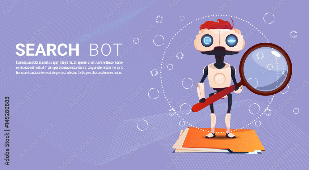 Poster chat bot search robot virtual assistance of website or mobile applications, artificial intelligence 