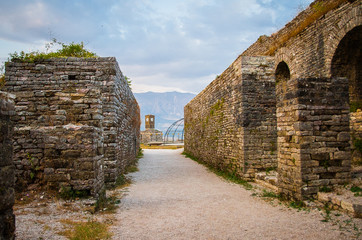 2016 Albania Gjirokastra Castle, old town, view to the city and moutains