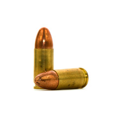 Set of bullet casings isolated on white background