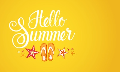 Hello Summer Season Text Banner Abstract Yellow Background Flat Vector Illustration