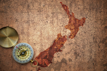 map of new zealand on a old vintage crack paper