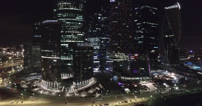 Aerial night business building Moscow city