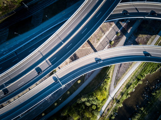 Aerial view of overpass highway crossing in Switzerland near Zurich