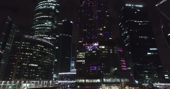 Aerial night business building Moscow city