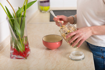 Woman making breakfast