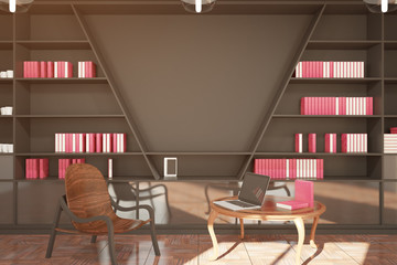 Modern library with blank wall