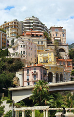 Fototapeta na wymiar Beautiful colorful houses over valley Monte Carlo, Monaco