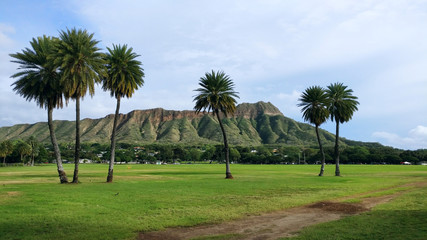 Diamond Head on the Hawaiian island of Oʻahu. The volcanic tuff cone is also called Lēʻahi. The...