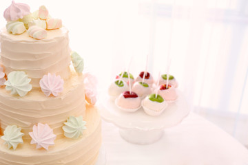 Obraz na płótnie Canvas Tasty cake and sweets served on table