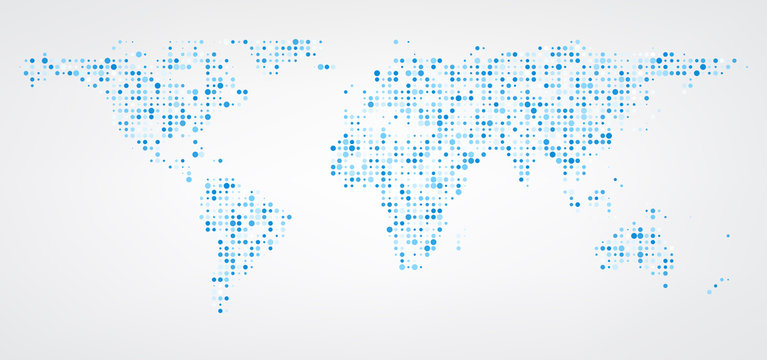 World map of blue dots background.