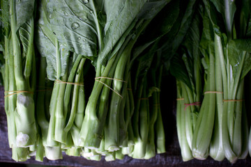 green fresh salad with a drop of water