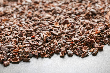 Aromatic cocoa nibs, closeup