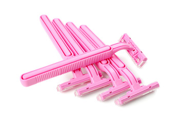 Set of razors on white background