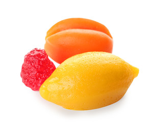 Fruit jelly candies on white background
