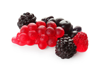 Fruit jelly candies on white background