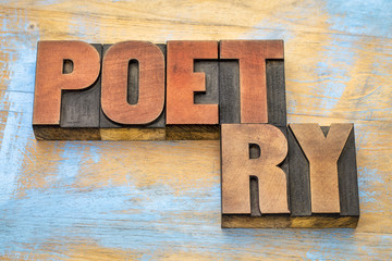 poetry word abstract in letterpress type - obrazy, fototapety, plakaty