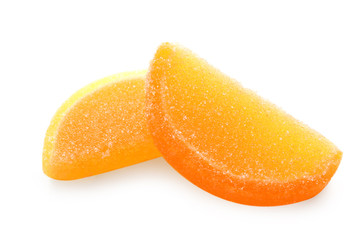 Fruit jelly candies on white background