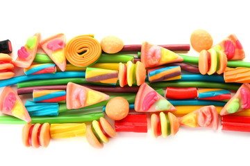 Fototapeta na wymiar Composition of colorful jelly candies on white background