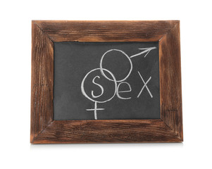 Blackboard with text SEX on white background
