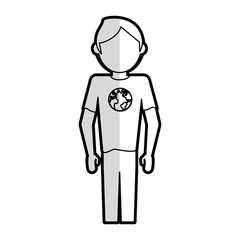 faceless man wearing tshirt with planet earth on it  icon image vector illustration design 