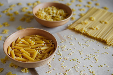 Composition of uncooked italian pasta