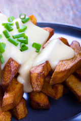 Chips with cheese sauce.
